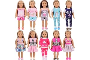 AK KYC 18 Inch American Doll Fashion Clothes, 10 Sets/20PC Stylish Doll Clothes Fit for 16-18 inch Dolls Pretend Playset, Birthday Gifts Children's Day Gift for Kids (NOT Include Dolls, Shoes)