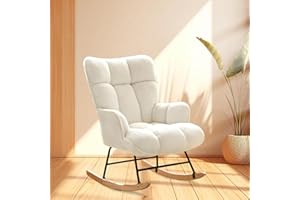 Barlezy Rocking Chair Nursery Upholstered Rocking Chair, Nursery Rocking Chair with High Backrest, Reading Chair, Rocking Arm