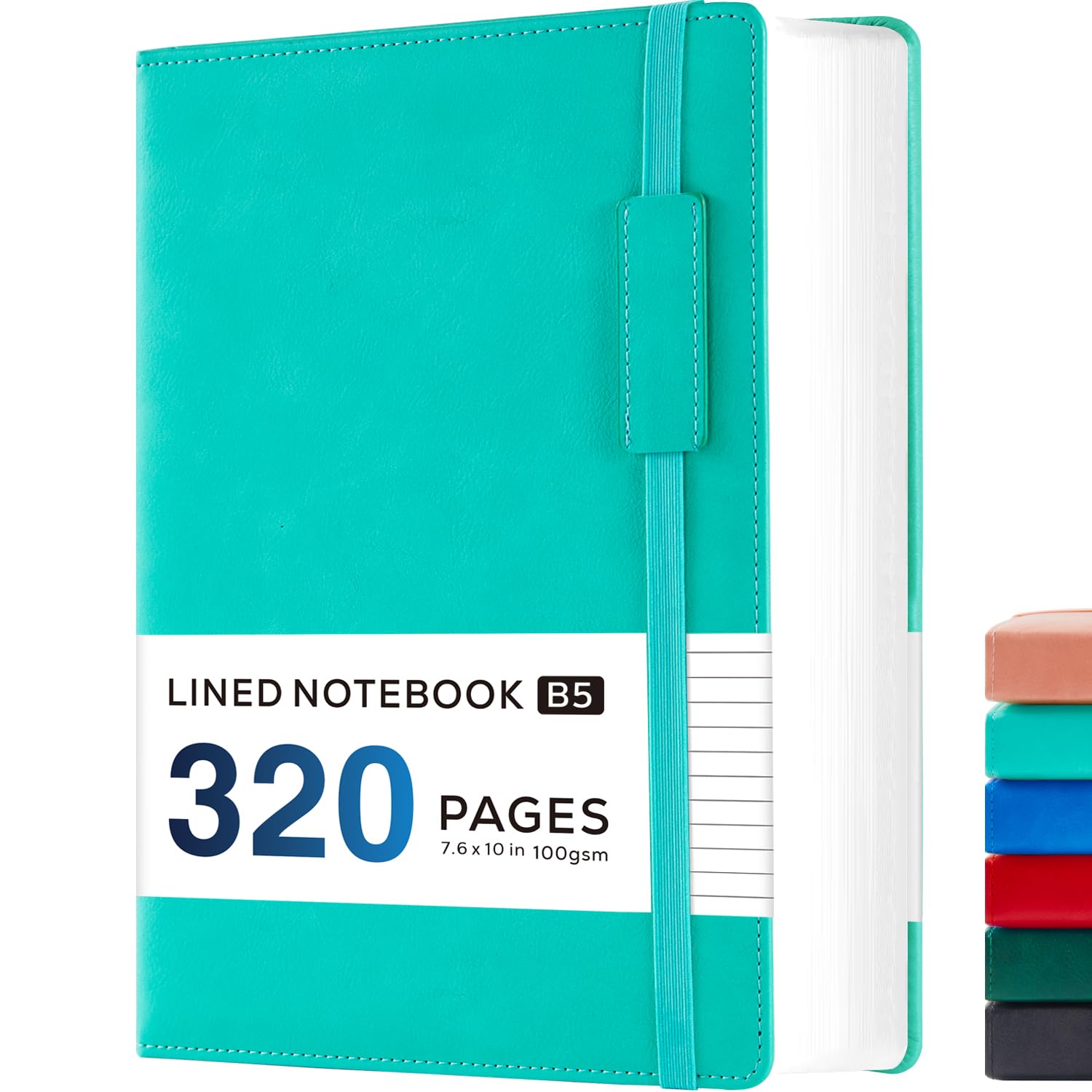 NIRMIRO Hardback Journal Notebook, B5 Note Book Thick Notepad for School Office Work Writing, 320 Pages 100GSM Lined Paper, Leather Cover, Inner Pocket, 19 x 25.4 cm, Teal