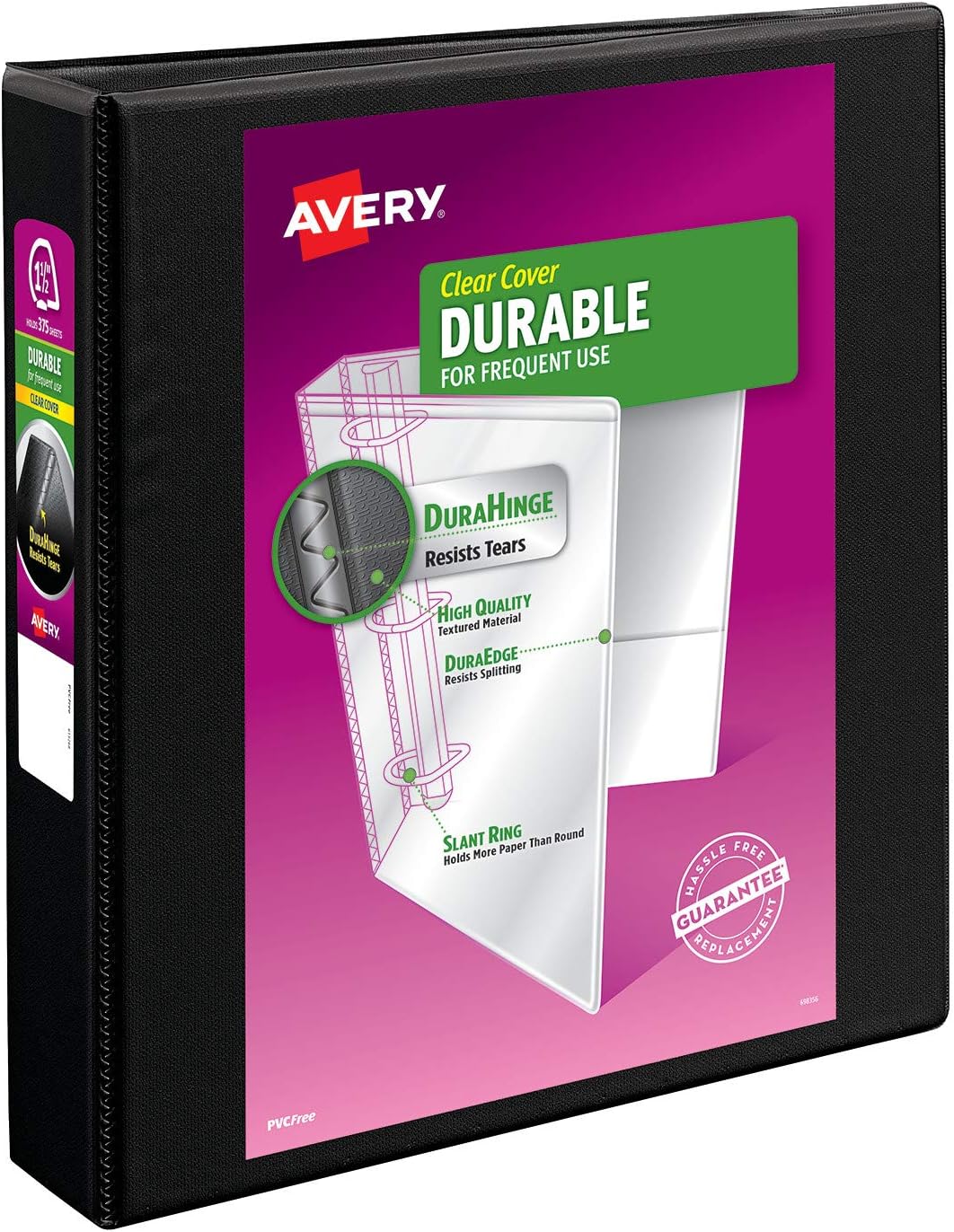 Avery Durable View Binder EZD Rings, 1" One Touch Rings, 275-Sheet Capacity, DuraHinge, Black (09300) : Office Products