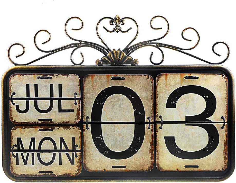 Metal Perpetual Calendar Iron Pvc Wall Desk Calendar Flip Distressed Finish For Home Office Decor Rl065 Amazon Co Uk Office Products
