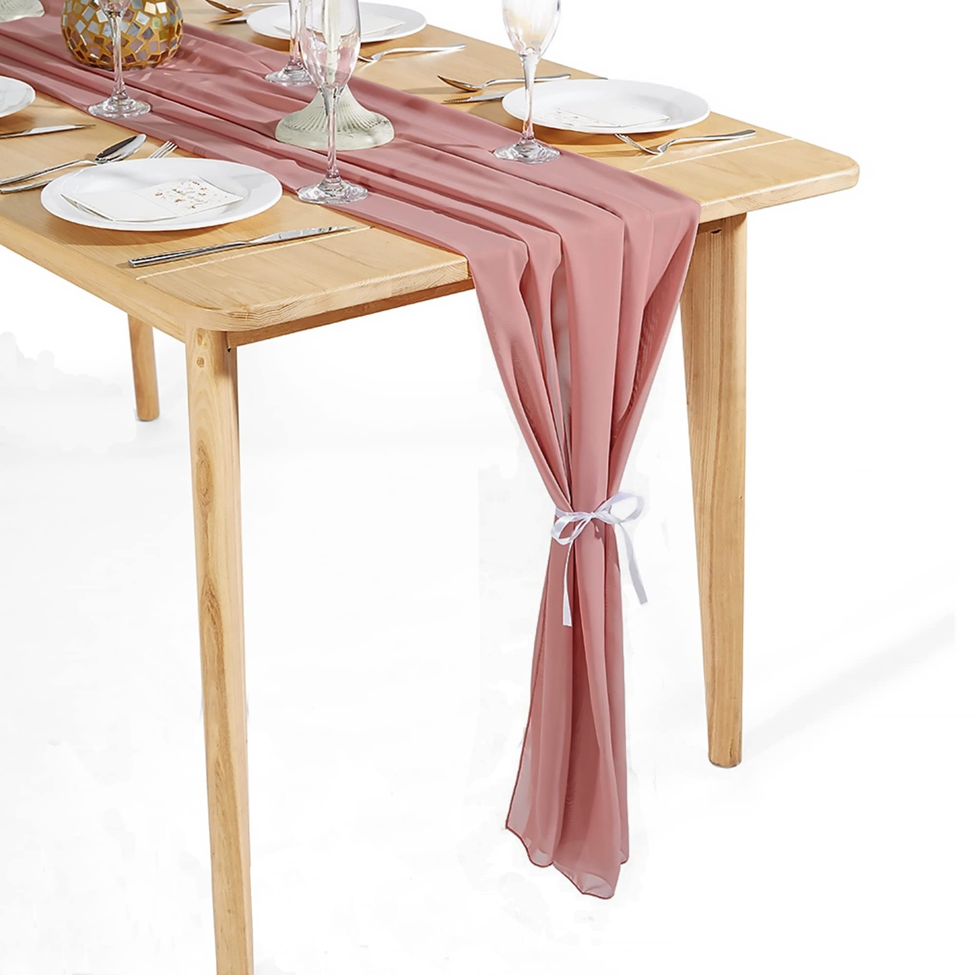 Time to Sparkle 2PCS 10FT Chiffon Table Runner Wedding Decor 28x120 inches Gauze Table Runner Rustic Sheer Table Decor for Romantic Bridal Shower Baby Shower Birthday Party Cameo Pink