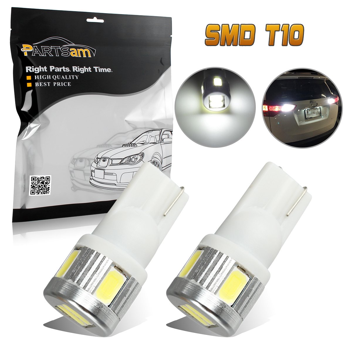 Partsam 2pcs T10 T15 921 168 Backup Reverse Light Lamps Pure White 6000k High Power License Plate Light 5730SMD Led Bulbs Ultra Bright