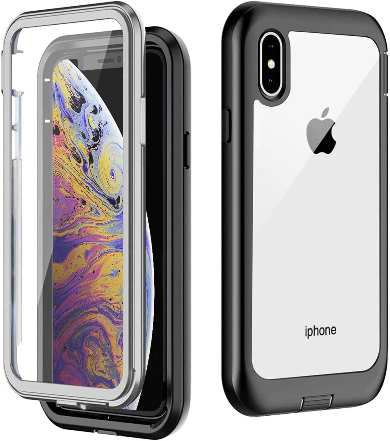 Gnais iPhone X Case,iPhone Xs Case,Built-in Screen Protector 360 Degree Full-Body Rugged Clear Bumper Case for iPhone X/iPhone Xs (Black)