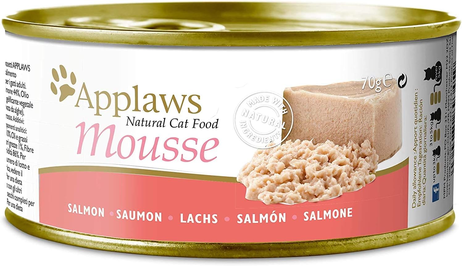 Applaws Natural Wet Cat Food Mousse with Salmon in 70g Tin (Pack of 24), Salmon Mousse, 70 g (Pack of 24)
