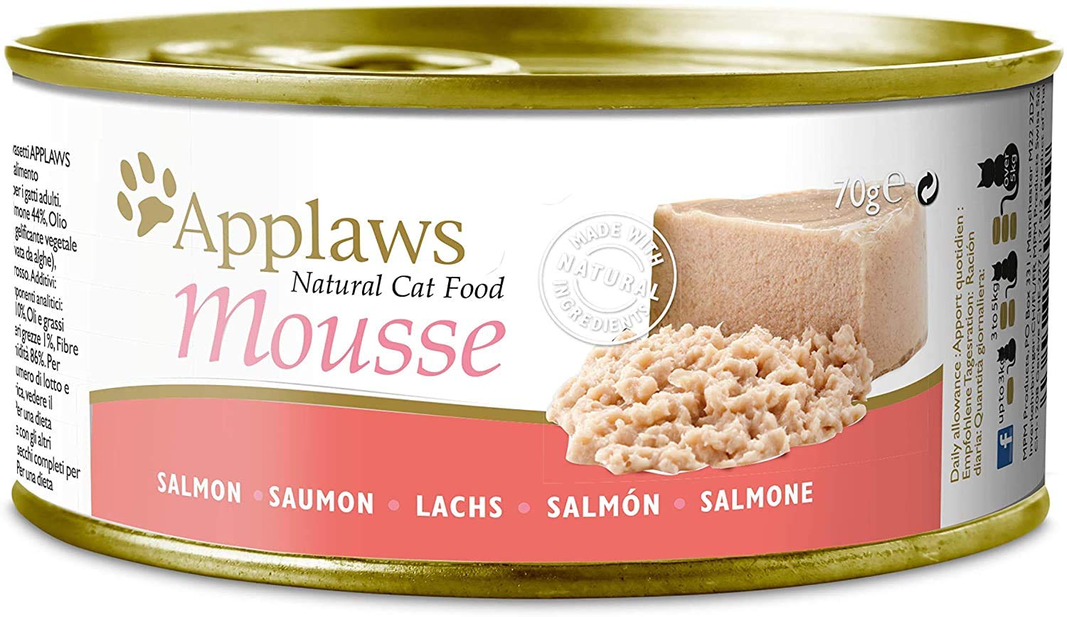 Applaws Natural Wet Cat Food Mousse with Salmon in 70g Tin (Pack of 24)