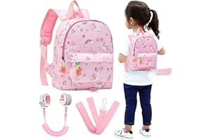 Accmor Toddler Backpack Leash with Anti Lost Wrist Link, Cute Mini Child Walking Harnesses Keep Kids Close Back Pack Rope Tether Rein for Baby Boys (Pink/Unicorn)