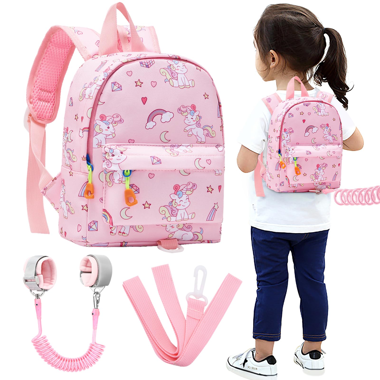 Photo 1 of Accmor Toddler Backpack Leash with Anti Lost Wrist Link, Cute Mini Child Walking Harnesses Keep Kids Close Back Pack Rope Tether Rein for Baby Boys (Pink/Unicorn)