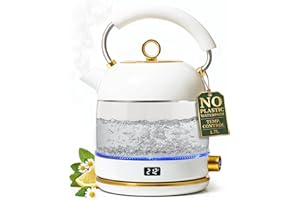White Electric Tea Kettle with Temperature Control - 1500W Fast Hot Water Boiler and Warmer - White and Gold Electric Kettle 