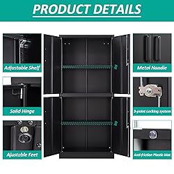 71" Metal Locking Storage Cabinet With Adjustable