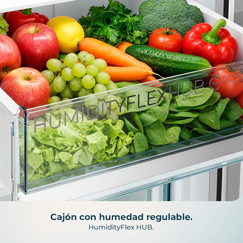 Bolero CoolMarket Combi 322i Dark D Combi Frigorífico 322L. 185,5cm de altura, 59,5cm de largura, Tecnologia Multi Airflow, HumidityFlex HUB, interior LED