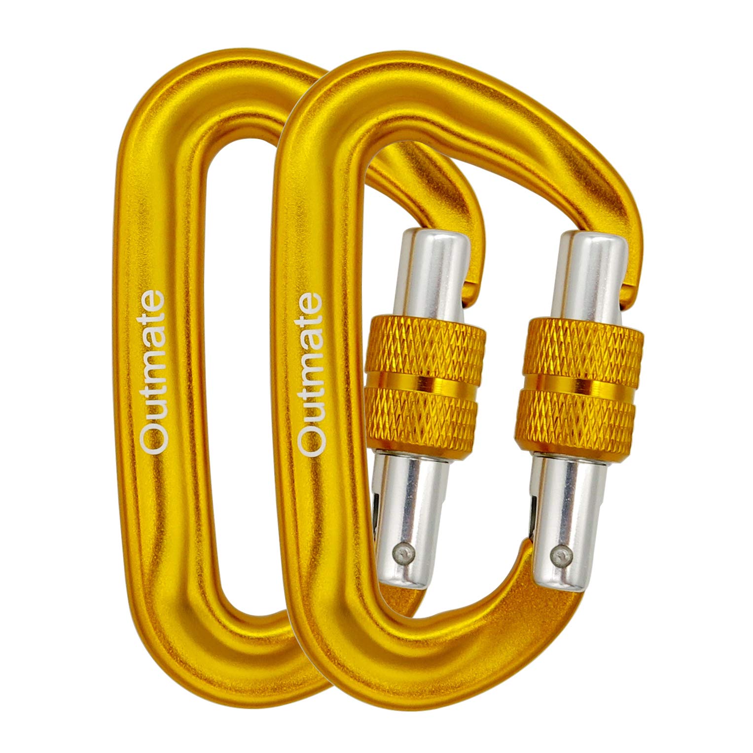 Outmate Carabiner Clip,12kN Aluminium Alloy Screwgate Carabiners,Heavy Duty Clips 2645lbs/1200kg,Perfect Gear for Hammocks Camping Hiking Keyring and Utility(Screw gate,2 Gold)