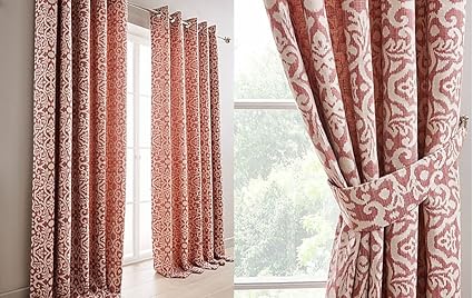 Amazon Com Woven Damask Lined Red Cream 90 X 72 Ring Top