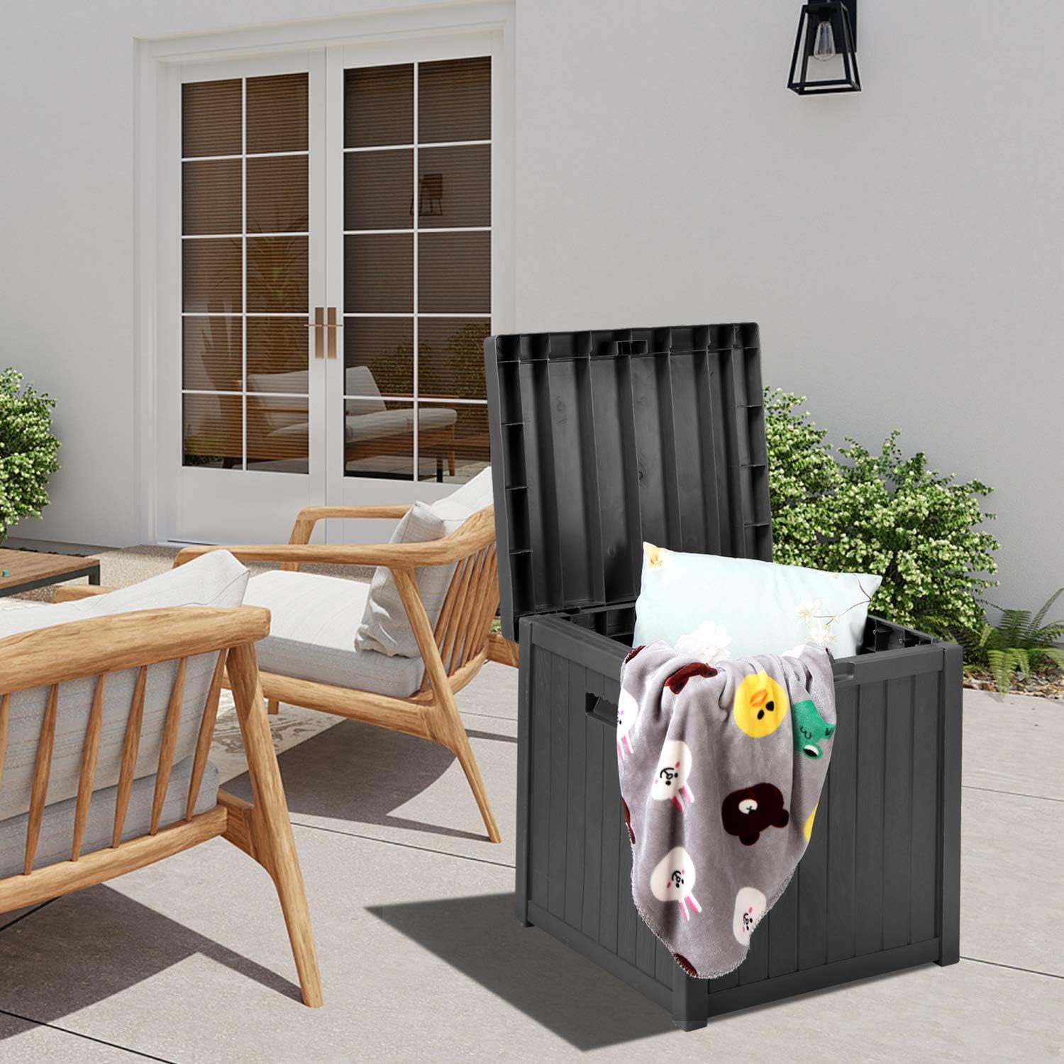 52 Gallon Small Deck Storage Box -Waterproof Outdoor Toy Storage Box – Perfect to Store Garden Tools and Pool Toys(Black): Home Improvement