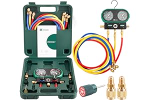HONGSEN Hong SEN HVAC Gauges MVS60-R410A Gauge, AC Gauge Set with 5FT Hoses, Manifold Gauge Set for R410A, R134A, R22 Refrigerant Gauges