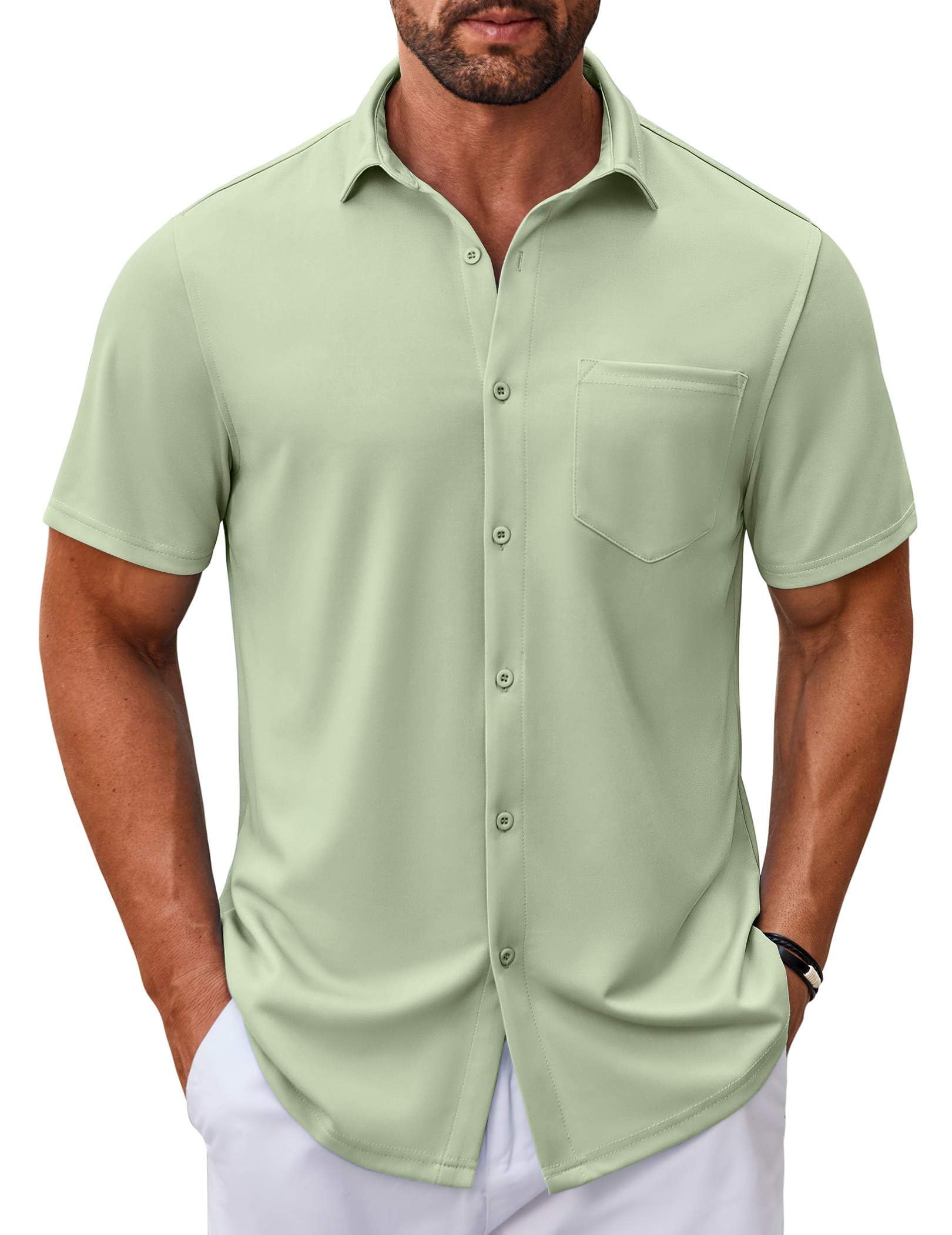 COOFANDY Mens Casual Button Down Shirt Short Sleeve