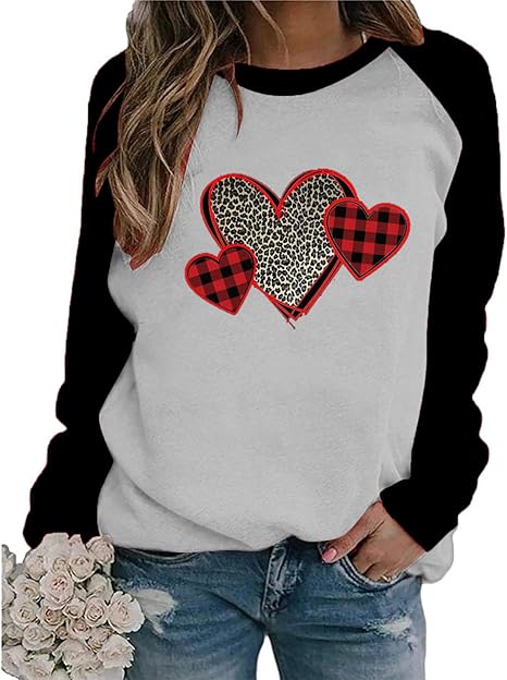 Womens valentine's day heart printed long sleeve tops blouse t-shirt Womens Valentine's Day Heart Printed Long Sleeve Tops Blouse T-Shirt