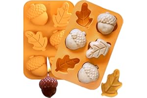 SIQINZONGWA 2Pcs Acorn Maple Leaf Soap Silicone Mold, 3D Acorn Shape Thanksgiving Fall Theme Candy Silicone Molds Autumn Maple Leaf Molds for Ice Trays, Candy, Muffins, Chocolates, Cake Making