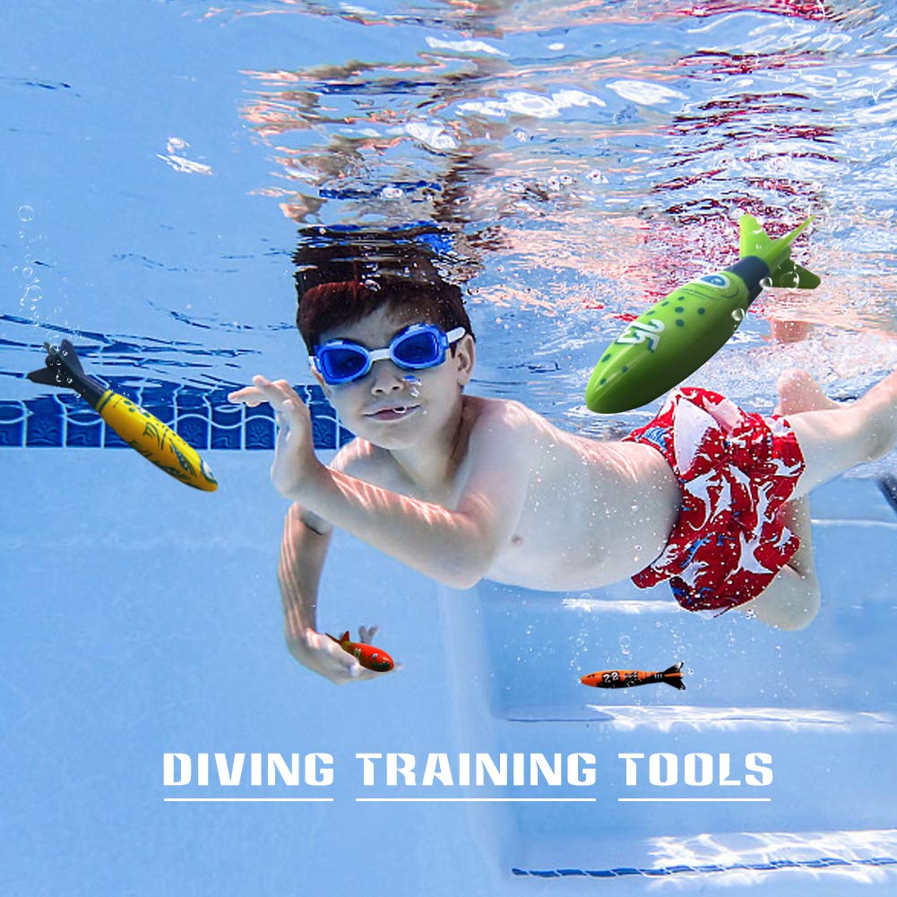 TYDOW Kit De Buceo Torpedo Agua Juego Acuático 4 Palos Juguetes Piscina Natacion para Ninos 5+