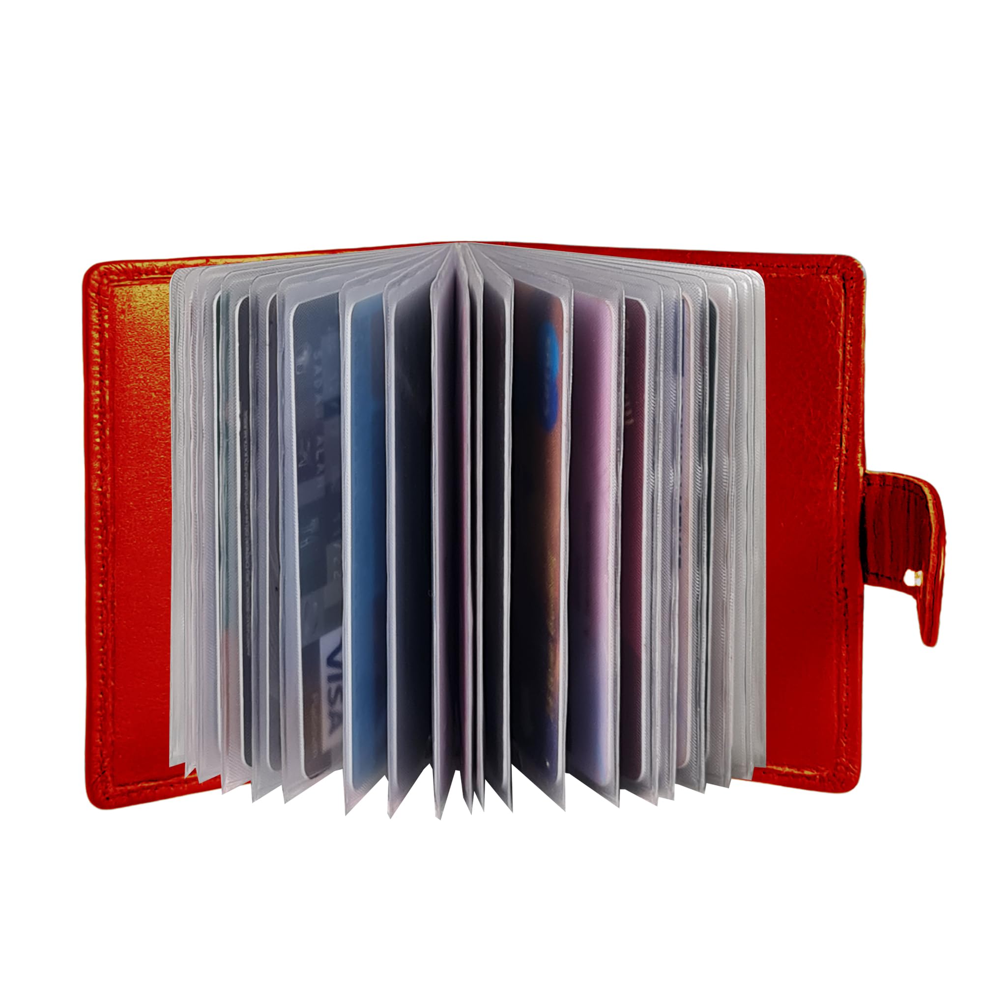 STARHIDE Minimalist Slim Cardholder for Men Women, Small RFID Blocking Credit Card Holder, 24 Card Slots Wallet, Removable Plastic Case, Double Button Closure (Red)