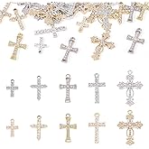 Sparkeads 20 Pcs Cross Rhinestone Charms Crystal Crucifix Dangle Charms Golden Silver Rosary Pendants for Easter Jewelry Bracelet Women Necklace Earring Craft Accessory Decoration