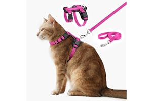 Plutus Pet Adjustable Cat Harness and Leash Set, Quick Release, Escape Proof Nylon Vest with Leather Trim for Kitten, Small Medium Large Cats, Hot Pink