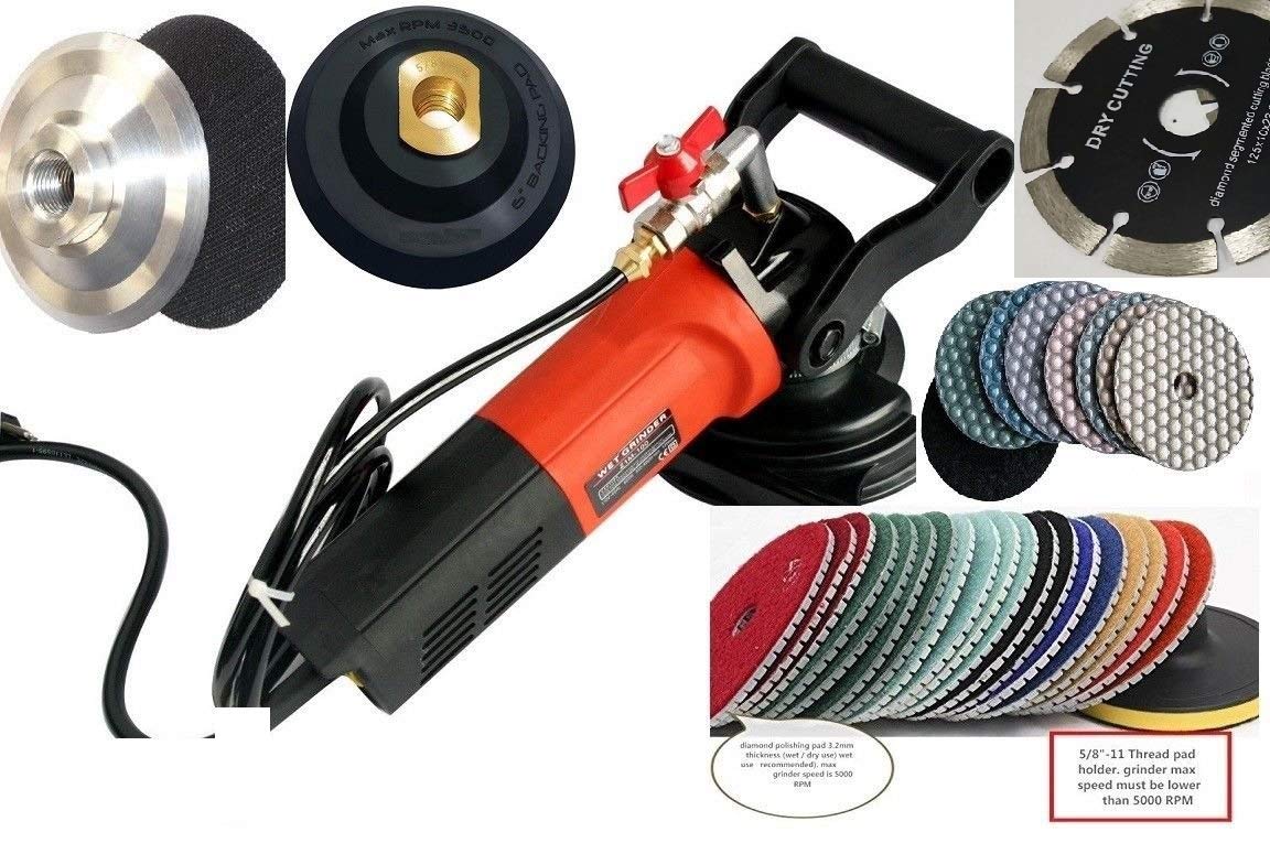 5" Variable Speed Wet Polisher Grinder 14+3 Diamond Resin Polishing Pad WET DRY stone concrete segmented cutting blade granite marble grinding sanding buffing refinishing stone fabrication