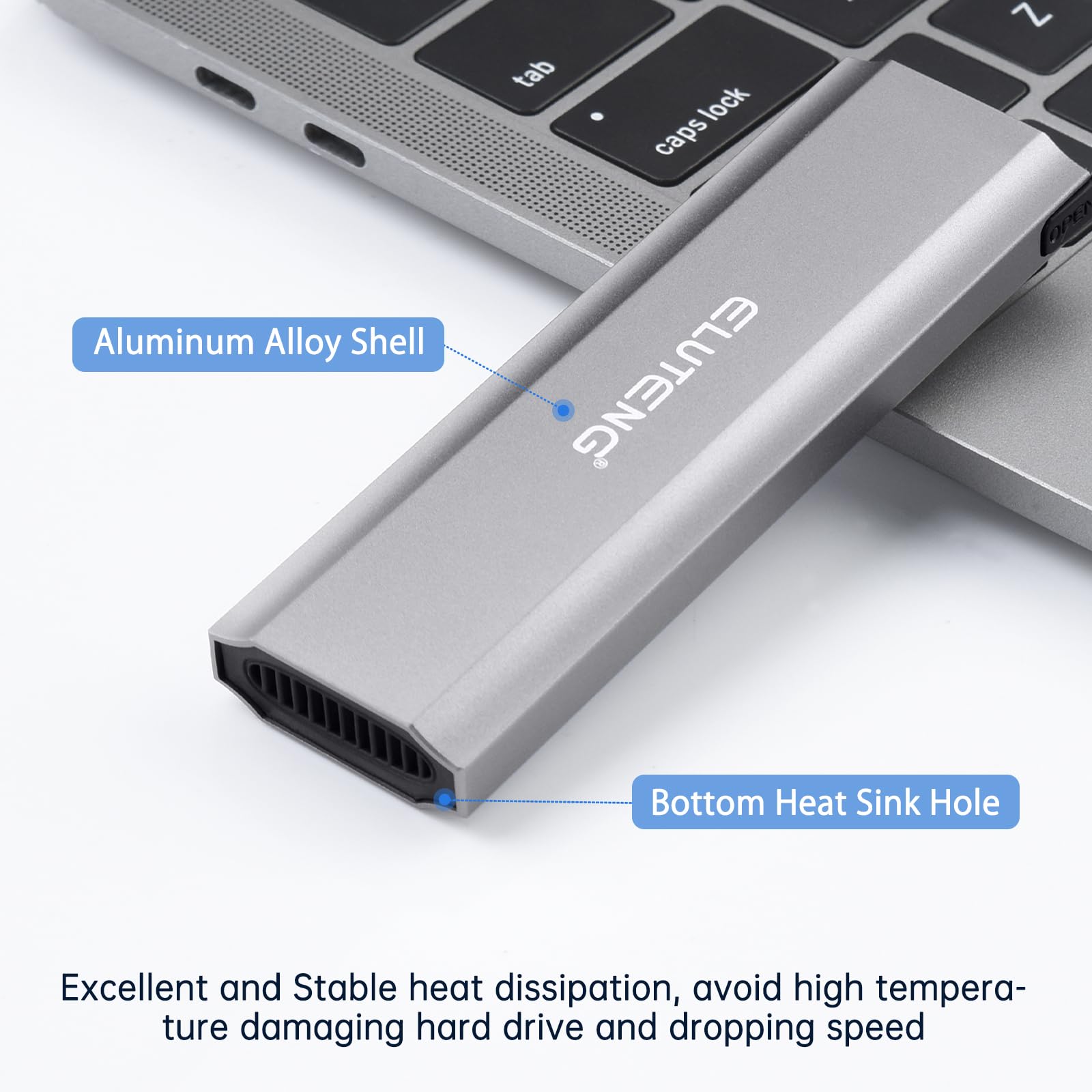 ELUTENG M.2 SSD Enclosure M.2 NVME SATA Dual Protocol Hard Drive Enclosure Aluminum USB 3.2 Gen 2 10Gbps External NVMe to USB SSD Reader Max 4TB Supports M and B&M Keys SSDs