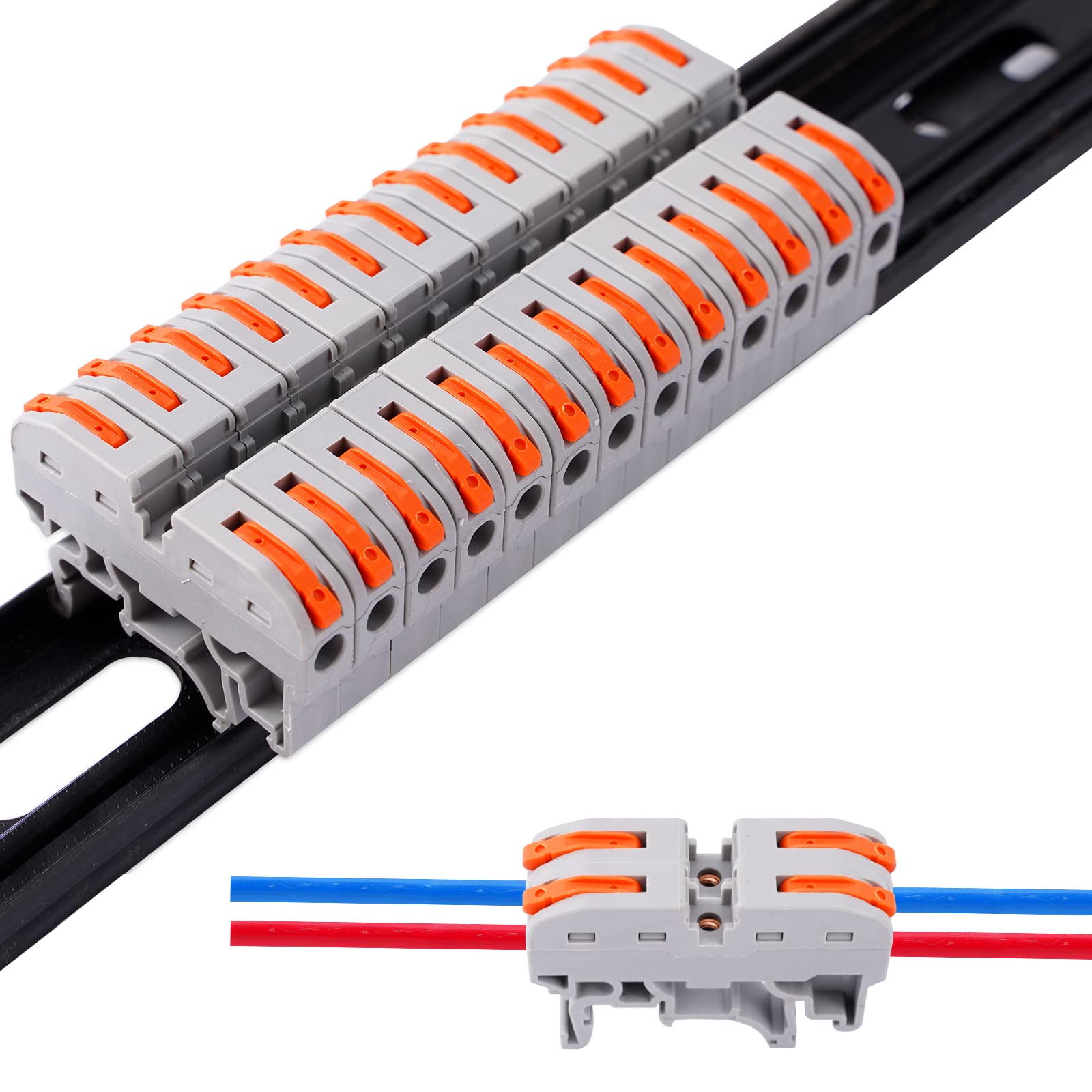 50PCS DIN Rail Connectors Block Terminal Kit,Universal Class Terminal Blocks Kit with Rail Clamp Marking Strips for Electrical Wires (50)