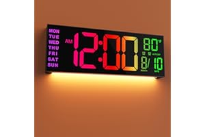 JALL 16" Large Digital Wall Mount Clock, Count Down Timer, Alarm, Big LED, 8 RGB Color, DST, Temperature for Living Room Classroom Desk, Xmas, Birthday Gift for Senior Mom Dad (Black, 16 inches)
