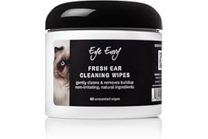 Eye Envy Fresh Ear Cleaning Wipes for Cats. Made in The USA from Natural Ingredients. Unscented. Prevents Infections. Safe and Non-Irritating. Removes Dirt, Debris, and Wax buildup. 60 Count.