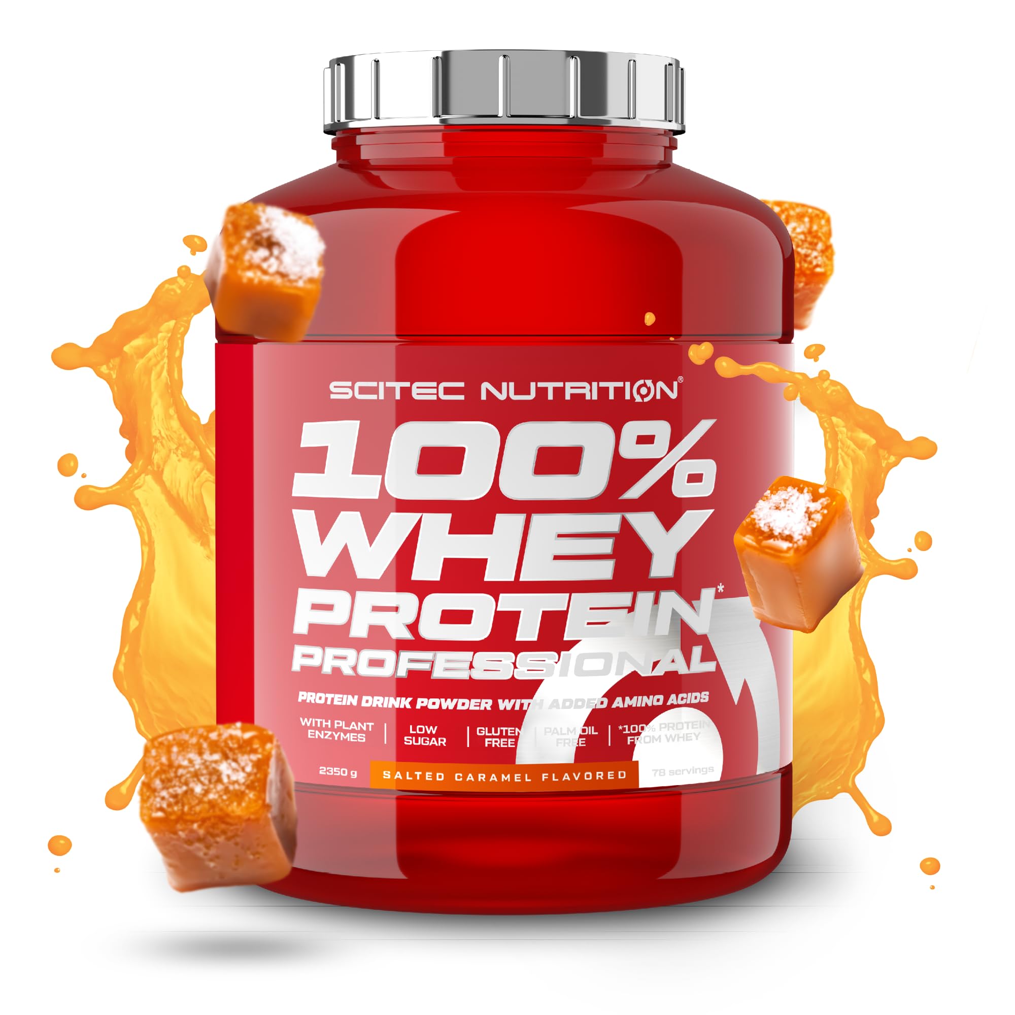Scitec Nutrition 100% Whey Protein Professional – Enhanced with Extra Amino Acids & Digestive Enzymes – Gluten-Free – Palm Oil Free, 2.35 kg, Salted Caramel