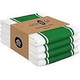 Native Fab Green Kitchen Towels 18 x 28 Inch, 4 Pack, Wide Stripe, Super Absorbent, Fast Dry, Soft, Cotton Dish Towels for Wiping Hands, Drying Dishes, Counter Cleaning Dish Cloth Set - Green