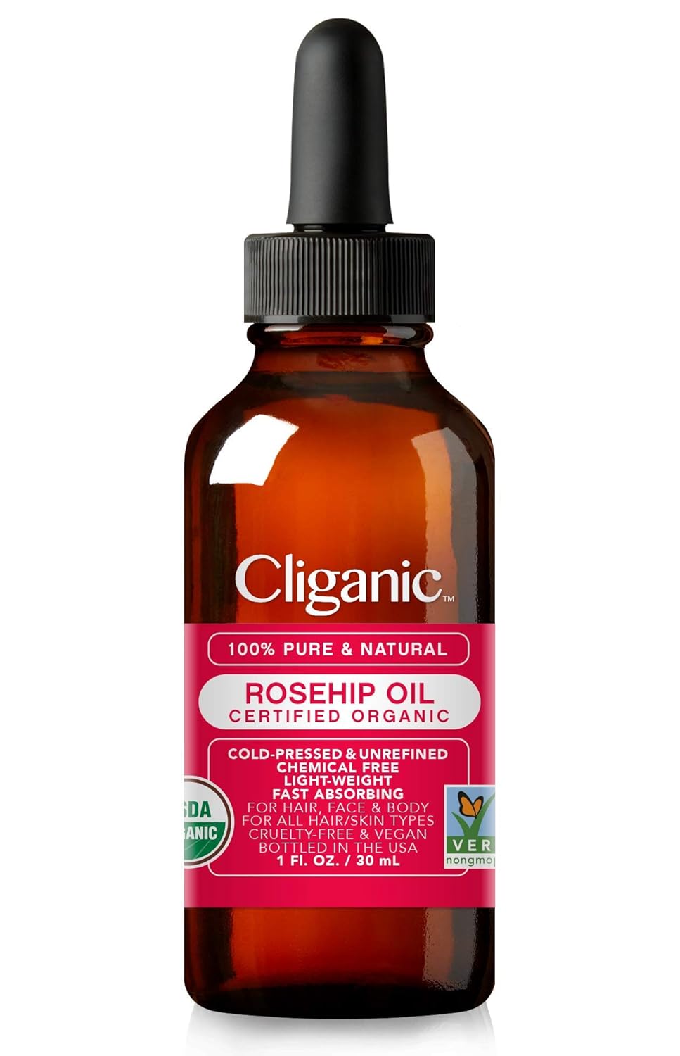 Cliganic USDA Organic Rosehip Seed Oil for Face, 100% Pure | Natural Cold Pressed Unrefined Non-GMO | Carrier Oil for Skin, Hair & Nails: Beauty