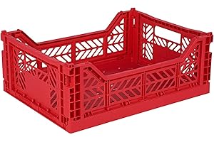 AYKASA Collapsible Storage Bins, Plastic Crate for Storage, Collapsible Crate, Utility Stackable Box (Medium, Red)