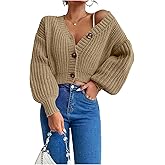 GORGLITTER Women's Cropped Cardigan Sweaters Light Weight Button Up Chunky Knit Long Sleeve Trendy 2025 Outfits