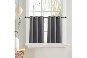 PONY DANCE Short Gray Blackout Curtains for Kitchen Over Sink 36 inch Long, Thermal Insulated Black Out Cafe RV Bunk Panels, Grommet Drapes for Bathroom Basement Small Window(2 Panels, 42 inches Wide)