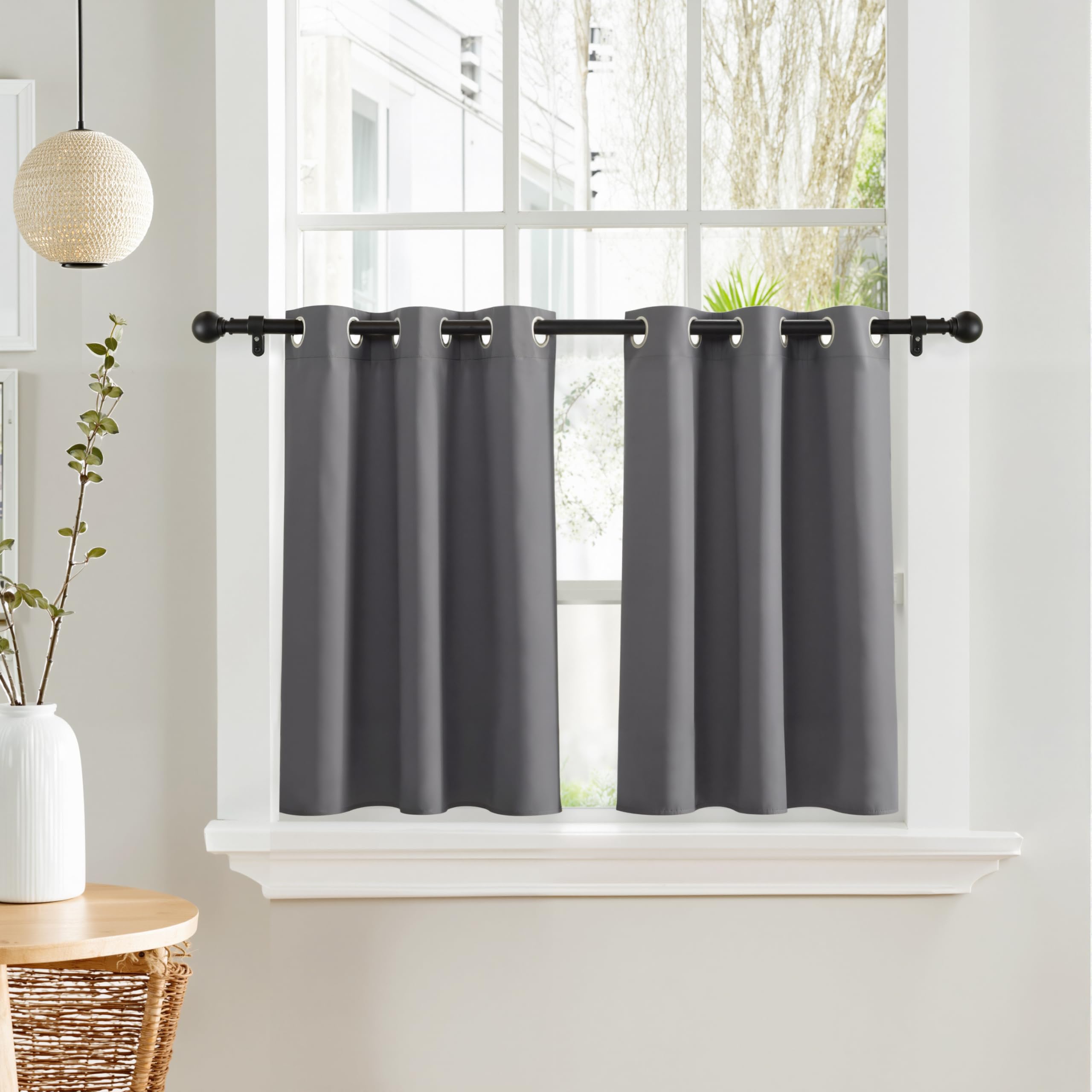 Photo 1 of PONY DANCE Short Gray Blackout Curtains for Kitchen Over Sink 36 inch Long, Thermal Insulated Black Out Cafe RV Bunk Panels, Grommet Drapes for Bathroom Basement Small Window(2 Panels, 42 inches Wide)
