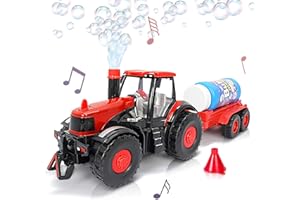 ArtCreativity Bump & Go Bubble Blowing Farm Tractor Toy Truck with Lights & Sounds, Toddler Outdoor Toys - Funnel & Bubble Solution Included - Farm Toy Tractor for Boys Girls Ages 1, 2, 3, 4, 5, +