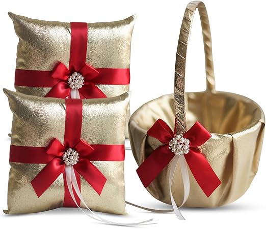 Amazon Com Alex Emotions Gold Red Wedding Ring Bearer Pillow