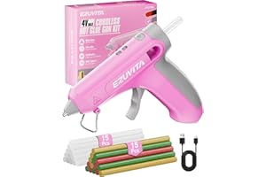 EZUVITA 4V Pink Cordless Hot Glue Gun Kit with 30 Multi-Color Glue Gun Sticks, Fast Preheating, USB-C Rechargeable with 2600mAh Built-in Battery, Less-Drip Hot Melt Glue Gun for DIY, Crafting, Art