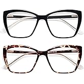 AMOMOMA Trendy TR90 Oversized Blue Light Reading Glasses Women,Stylish Square Cat Eye Glasses AM6031