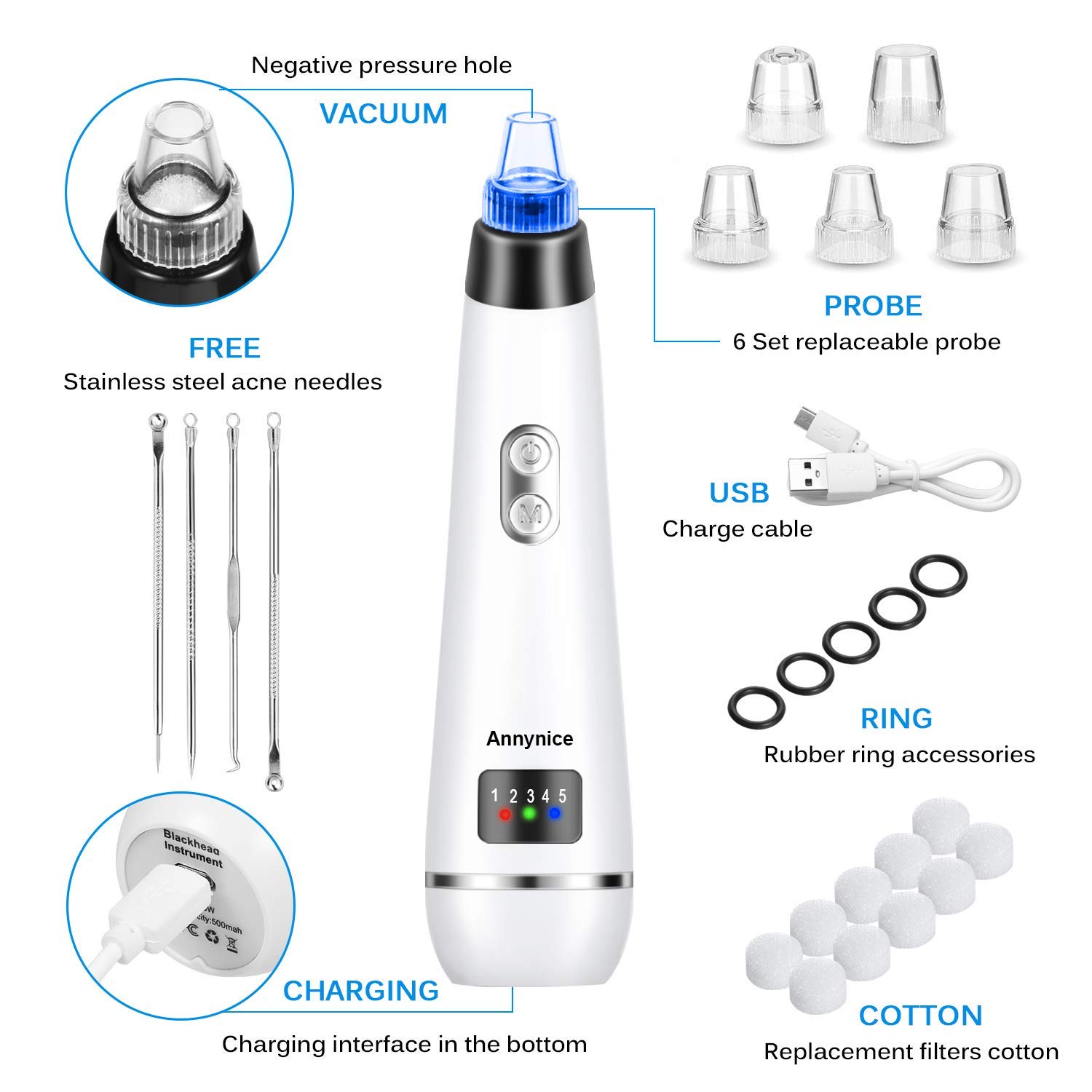 Blackhead Remover, Pore Vacuum Electric Blackhead Vacuum Extractor Clean Tool - Comedo Pore Beauty Device with 6 Probes for Blackhead Remover Vacuum Suction Cleanser Microdermabrasion Pimple Extractor: Beauty