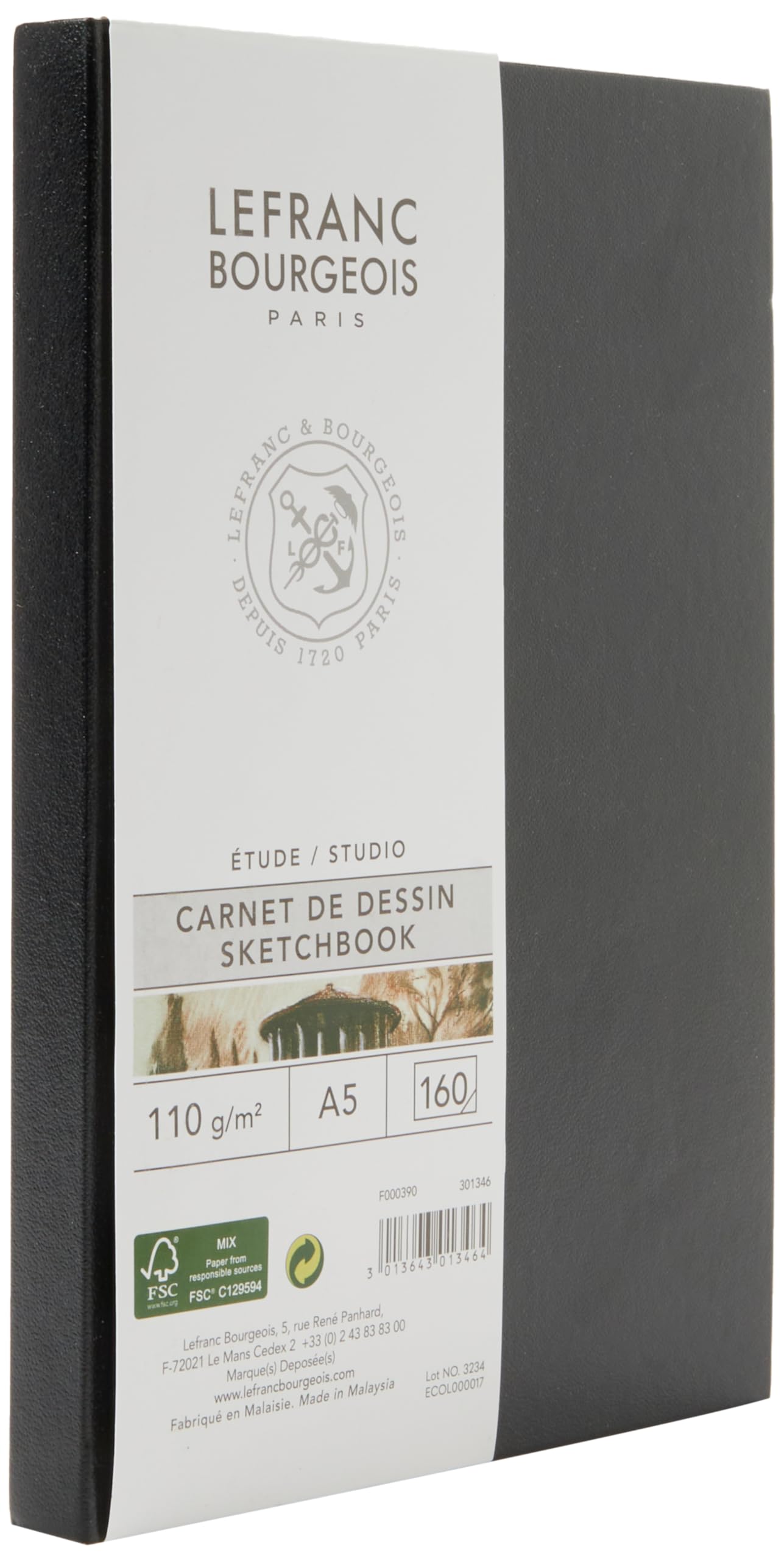 Lefranc Bourgeois Sketchbook, White, A5-80 Blatt im Skizzenbuch