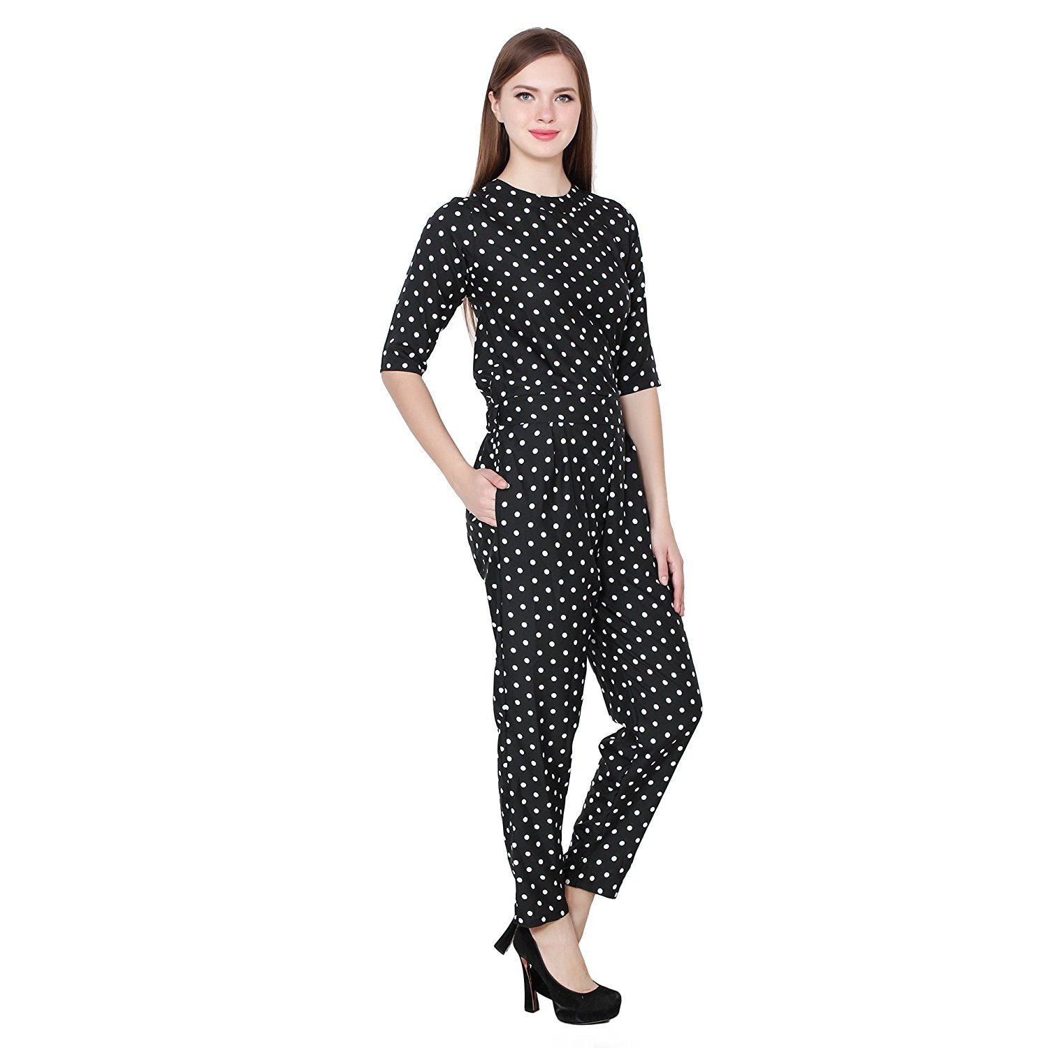 my swag women's polka dot crepe jumpsuit