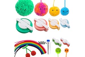 SNAIL GARDEN 6 Sizes Pom Pom Maker Kit with 10 Pipe Cleaner+20 Round Doll Eyes+10 Felting Needles, 46PCS Pompom Maker-Fluff B