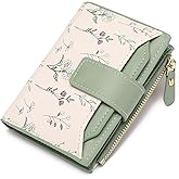 GAEKEAO Small Wallets Woman RFID Blocking Vegan Leather Bifold Floral Ladies Compact Card Holder with Zipper Pocket ID Window
