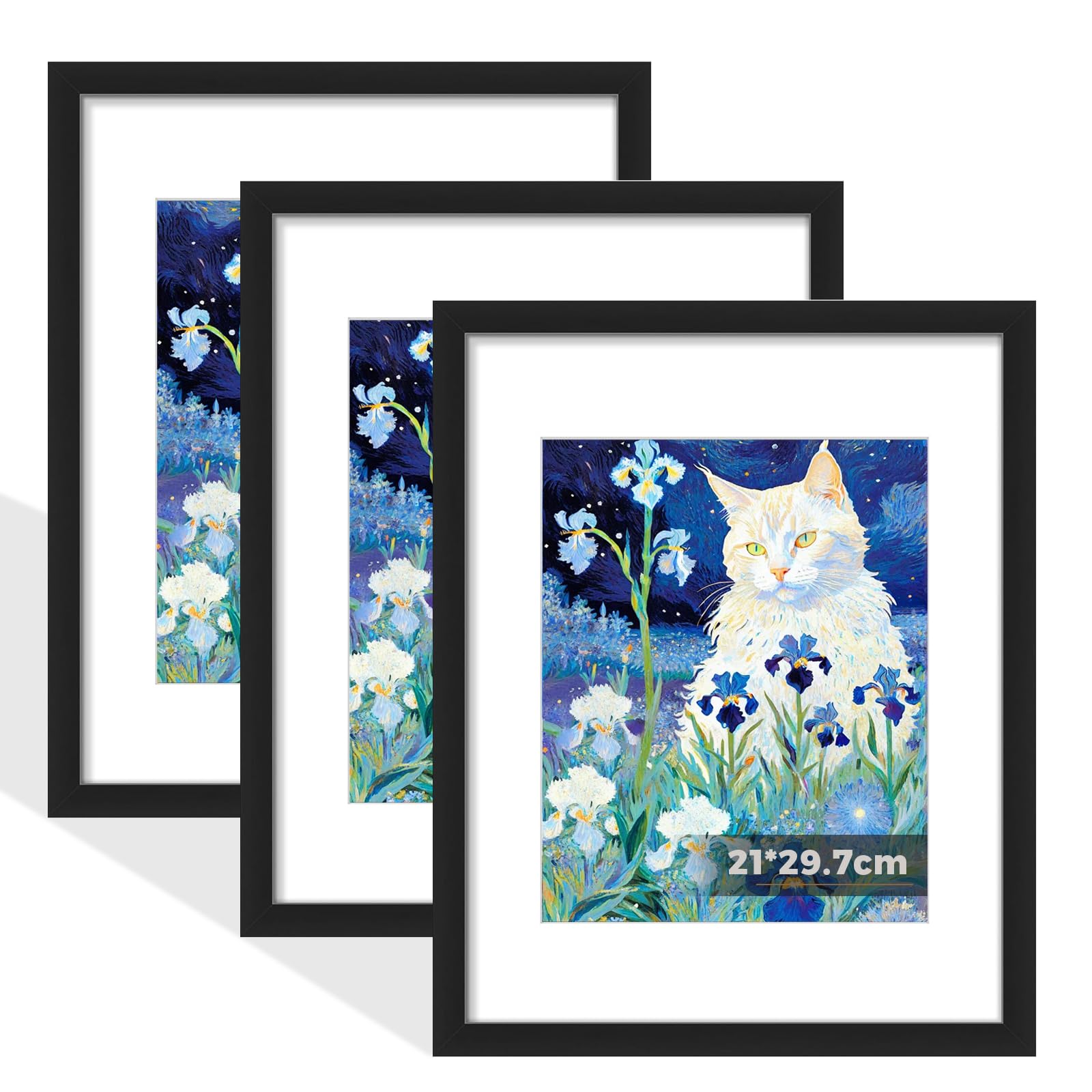 KOOSREEL A4 Picture Frame with Mount, Black Famlily Photo Frame with High-Definition Perspex Front, Wall Mount & Tabletop Display, Portrait & Landscape Orientation, 21x29.7cm