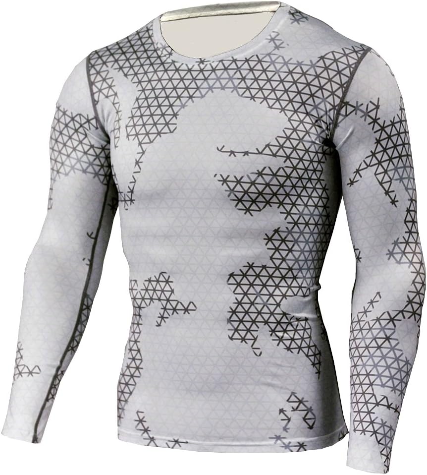 Findci Mens Sports Running Camouflage Tops Tight Cycling Long Sleeve Shirts Breathable Quick Drying Sweatshirt