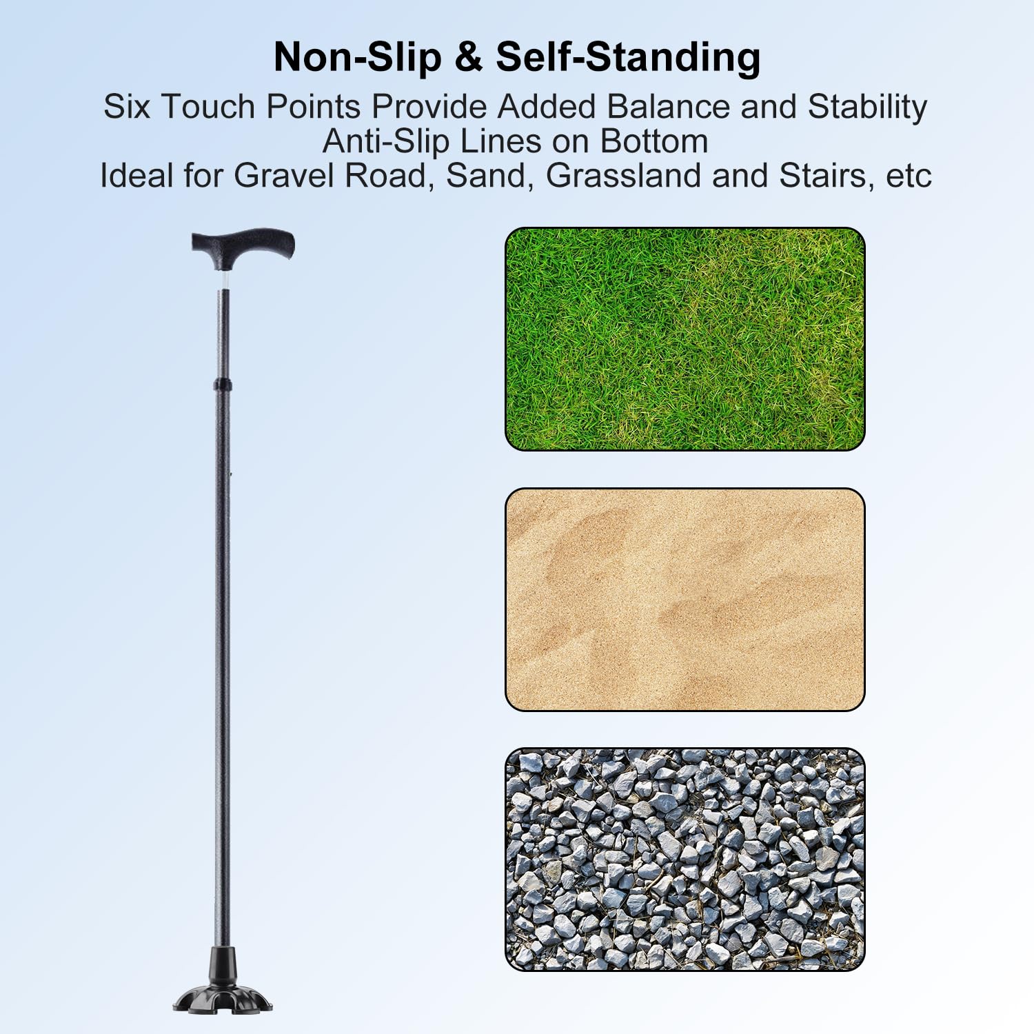 supregear Cane Tip, 3/4 Inch Self Standing Heavy Duty Rubber Replacement for Walking Cane Stable Six Point Non-Slip Cane Tip for Folding Cane Walking Stick Cane Accessory Cane Foot Pad, Black